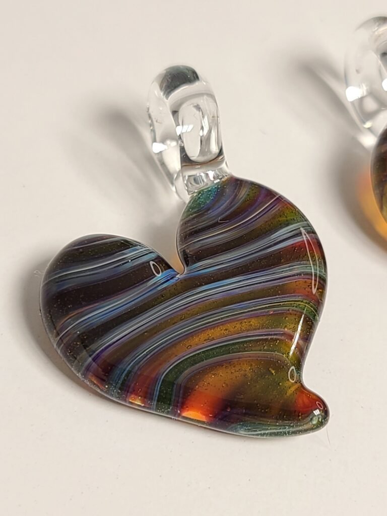 Amber Purple Striped Heart Pendant 3