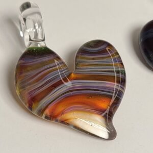 Amber Purple Striped Heart Pendant 2