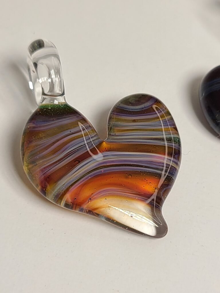 Amber Purple Striped Heart Pendant 2